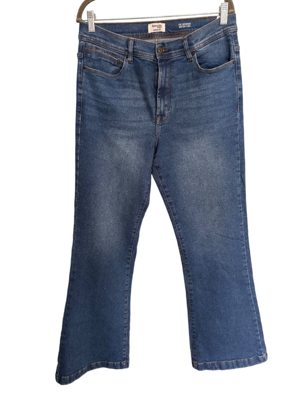 Kensie Savannah High Rise Flare Jeans Vintage Luxe Blue Denim Women’s 12
